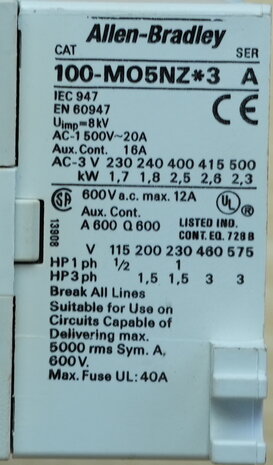 Allen Bradley 100-MO5NZ.3 SER A magnetic switch 3P+1NO 24 VDC 20A (used)