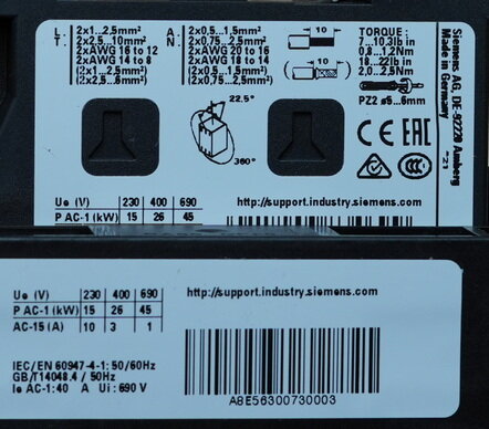 Siemens 3RT2326-1AP00 magnetic contactor 230V ac 7.5KW 15.5a 3RT23261AP00