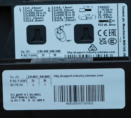 Siemens 3RT2325-1AP00 magnetic contactor 230V ac 7.5KW 15.5a 3RT23251AP00