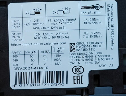 Siemens 3RV2021-4DA10 Motorbeveiligingsschakelaar 18-25A 3RV20214DA10
