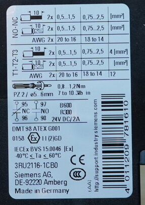 Siemens 3RU2116-1CB0 overbelastingsrelais thermisch 1.8-2.5 A S00 3RU21161CB0