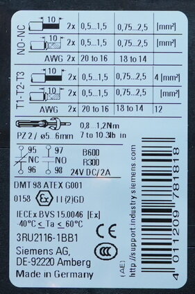 Siemens 3RU2116-1BB1 overbelastingsrelais thermisch 1.4-2.0 A S00 3RU21161BB1