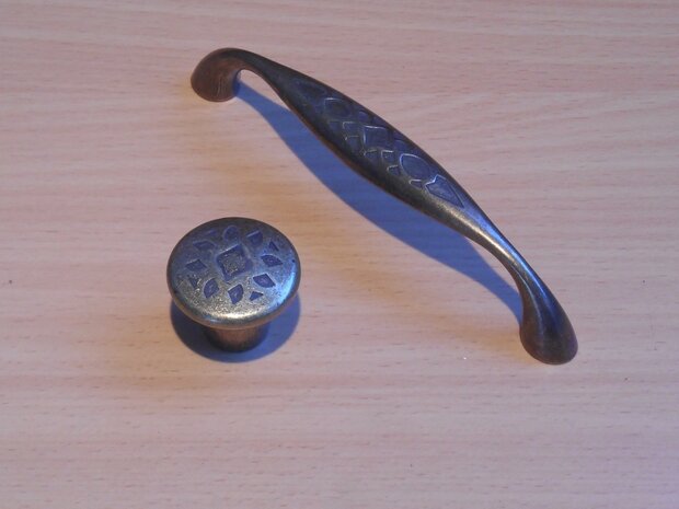 Door handle + button set burnished metal