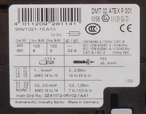 siemens 3RV1021-1EA10 Motorbeveiliging schakelaar 2,8 - 4 A 3P