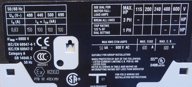 Moeller motor protection switch 3P 0,40t / 50HZ m0,63A PKZM0-0,63