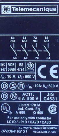 Schneider Telemecanique Contactor Contact Block LA1DN40