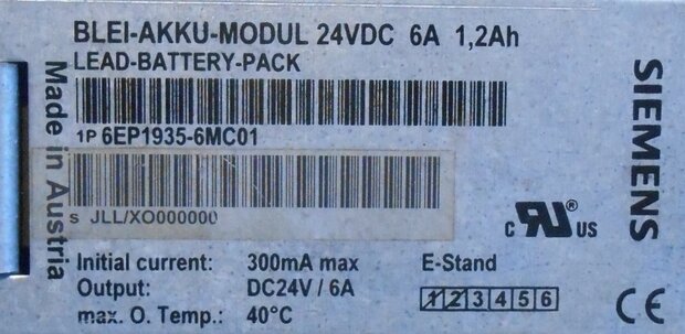 Siemens 6EP1935-6MC01 batterij module 24VDC 6A 1,2Ah