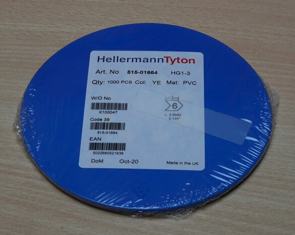 HellermannTyton 515-01664 Markeringstule 1-3 mm geel opdruk 6 (rol 1000 stuks)