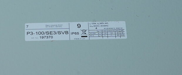 Eaton P3-100/SE3/SVB lastschakelaar Stalen Behuizing met lastscheider 100a 3P draaigreep 197370