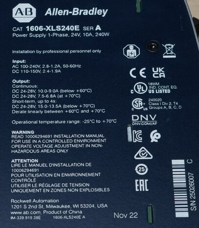 Allen Bradley 1606-XLS240E Netzteil 24 V, 10 A Einphaseneingang