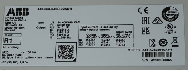 ABB ACS380-042S-02A6-4 LV AC machinery drive module 3AXD50000031897