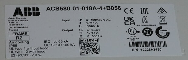 ABB ACS580-01-02A7-4+B056+J400+N2901 frequentieregelaar =< 1 kV 3AUA0000130331