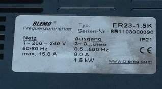 Blemo ER23-1.5K frequentieomvormer 1,5kW 8A 200/240V~