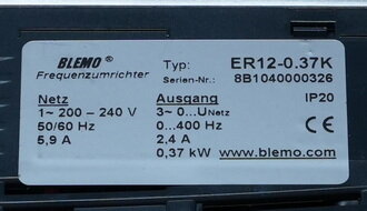 Blemo ER12-0.37K frequentieomvormer 0,37kW 2,4A 200/240V~