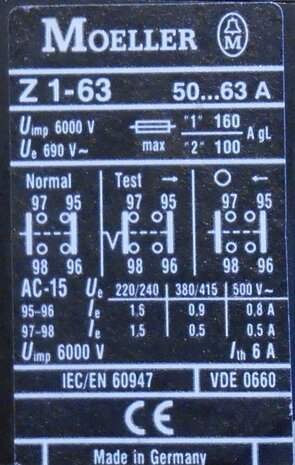 Moeller Thermishe beveiliging relais Z1-63 / Z 1 - 63, 50 tot 63A