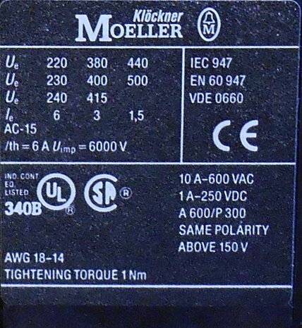 Moeller contact module SE1A-PKZ2 230V 50Hz, 240V 60Hz