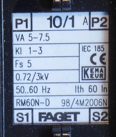 Faget Eleq Stroommeettransformator trafo RM60N-D 10/1 5-7,5VA KL1-3 FS5