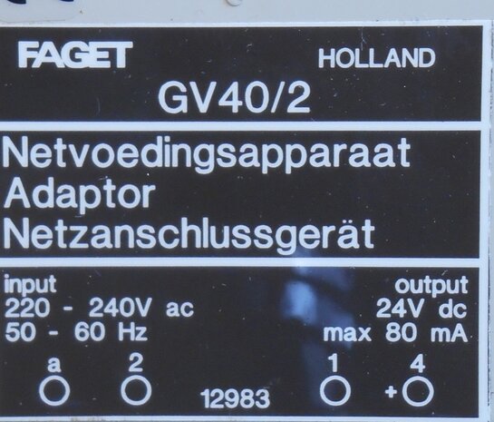 Faget GV40/2 Netvoedingsapparaat voeding 220-240V/24V 80MA 30468