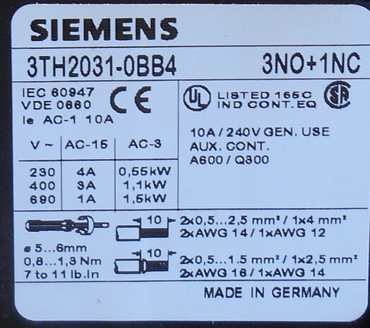 Siemens magneetschakelaar 3TH2031-0BB4 24VDC 3NO+1NC