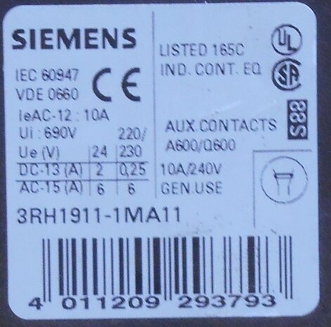 Siemens auxiliary contact 3RH1911-1MA11 1NO+1NC