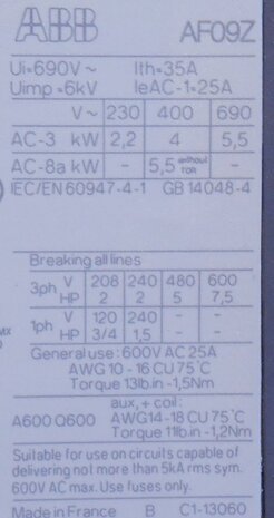 ABB AF09Z-30-10-21 Magneetschakelaar 3P 1NO