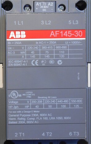ABB AF145-30 Magneetschakelaar 20-60VDC 3P 250A