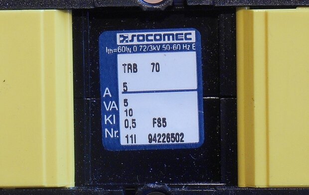 Socomec 192T0521 transformer 5A / 5A 10VA CL.0,5 - 15 Cl.1 VA - 20 VA CL.3