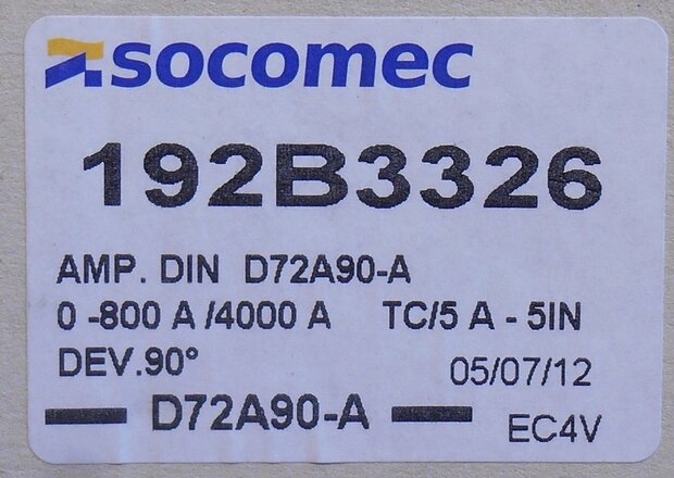 Socomec Amperemeter paneelbouw 192B3326 5-800A meter