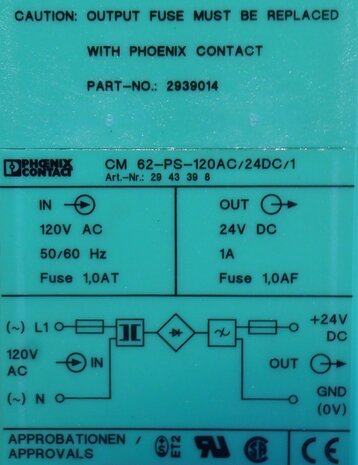 Phoenix Contact 24v DC Power Supply CM 62-PS-230AC / 24DC / 1 power supply