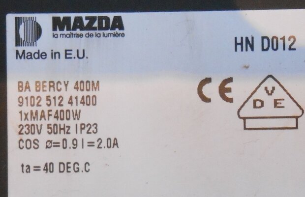 Mazda BA BERCY 400M Industriele lamp armatuur zonder kap