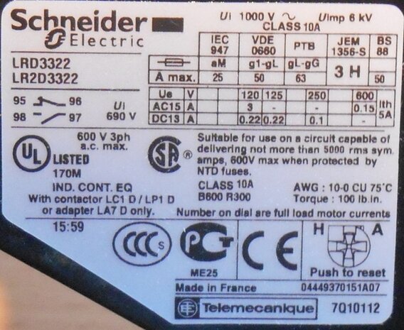 Schneider Electric motorbeveiligingsrelais LRD3322 17-25A