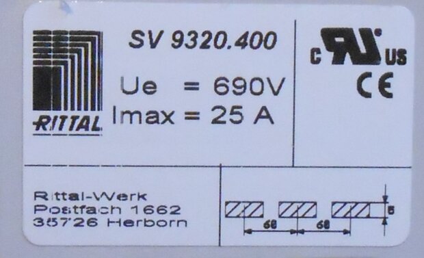 Rittal SV 9320.400 adapter 25A 99mm, AWG12, 2 TS, Abg. Boven (voor E-Cu 5mm)