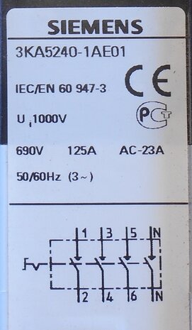Siemens Indus. Sector disconnectors 3KA5240-1AE01 IU 125A UE 690V 4p
