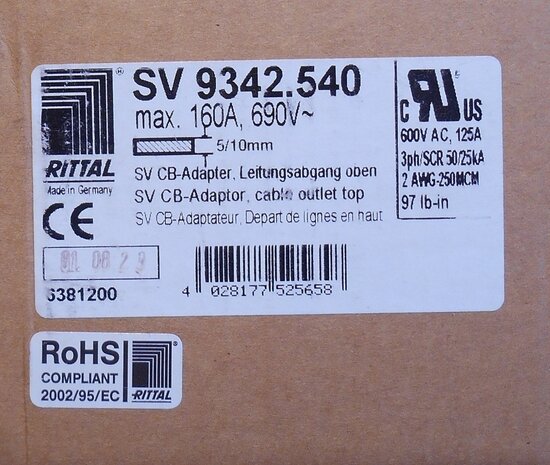 Rittal SV 9342540 Power Rail Adapter 90mm 60mm 0mm 3A
