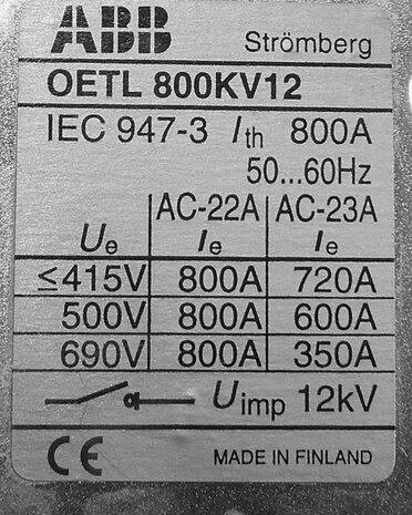 ABB Load Switch 3P OETL 800KV12 1SCA022172R4840