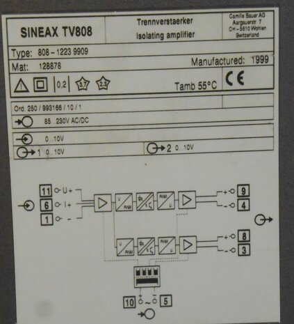 Camille Bauer SINEAX TV808 Isolating amplifier 808-1233 9909