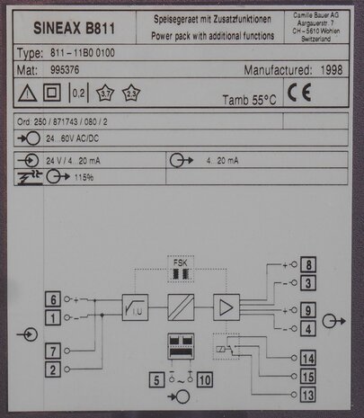 Camille Bauer SINEAX B811 Power pack with additional function 811-11B0 0100 (gebruikt)