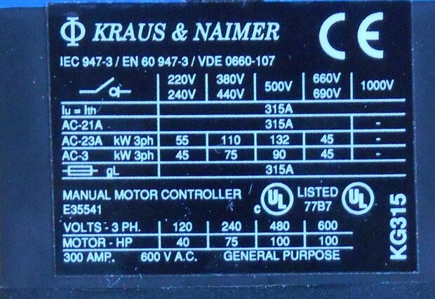 Kraus & Naimer KG315 T103 Load break switch T301/NL071Y VE