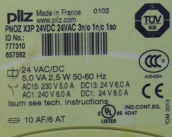 Pilz PNOZ X3P 24VDC 24VAC 3n / o 1n / c 1So relays Safety Relays 777 310