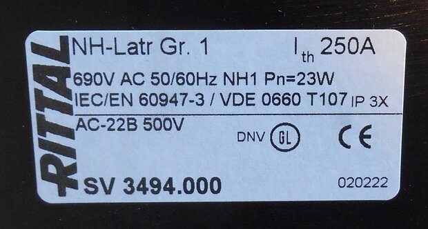 Rittal SV 3494.000 NH disconnectors 250A 3 pole size 1