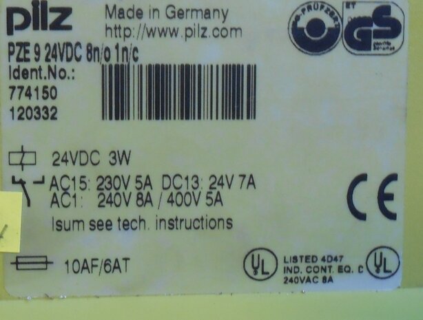 Pilz PZE 9 24VDC 8n/o 1n/c 774150 veiligheidsrelais relais