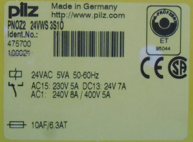 PILZ PNOZ2 24VWS 24VAC 3NO/1NC veiligheidsrelais relais 475700