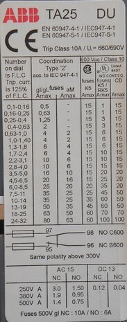 ABB thermal overload relay TA 25 DU 0.4A