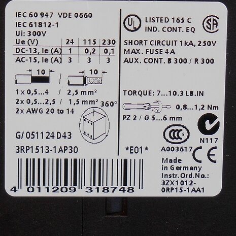 Siemens tijdrelais vertraagd 3RP1513-1AP30