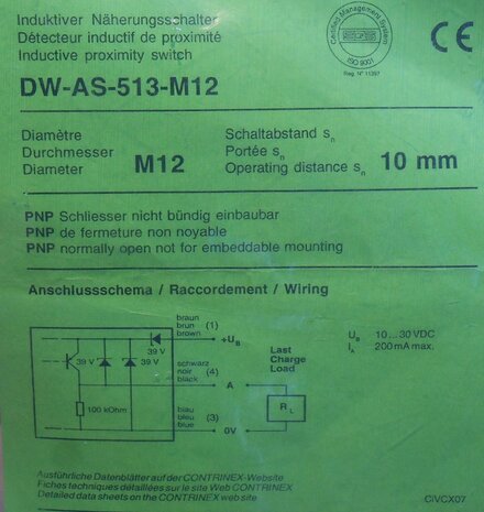 Contrinex DW-AS-513-M12-120 Proximity Sensor Switch DW AS513M12120