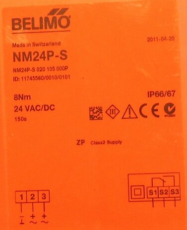 Belimo NM24P-S klepaandrijving 24 V AC/DC 8Nm