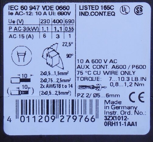 Siemens 3RH1140-1AP00 contactor AC 230V 10A 4NO (gebruikt)