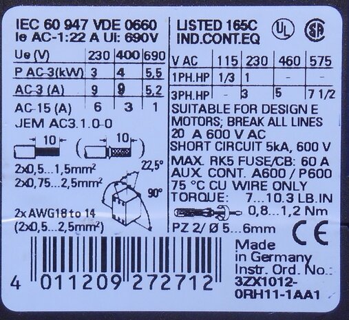 Siemens 3RT1016-1BB42 contactor 24V DC 3P 1NC (used)