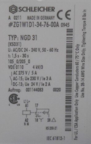 SCHLEICHER NGD 31 time relay two outputs 24/240 V AC / DC