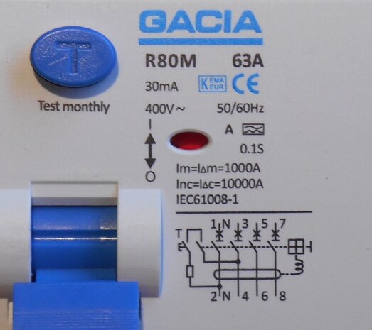 GACIA R80M-6340 Aardlekschakelaar 4p 63Amp 30mA 10kA R80M